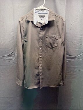 Tahari Men's Charcoal Long-Sleeve Button-Up Shirt Sz M (8aq)
